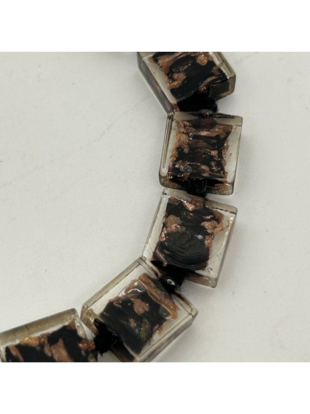 Vintage 1980s Retro Chunky Square Lucite Confetti Bead Bracelet Lobster Clasp - Picture 8 of 10